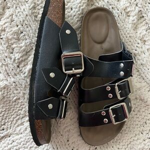 Madden Girl Black Sandals with Silver Buckles